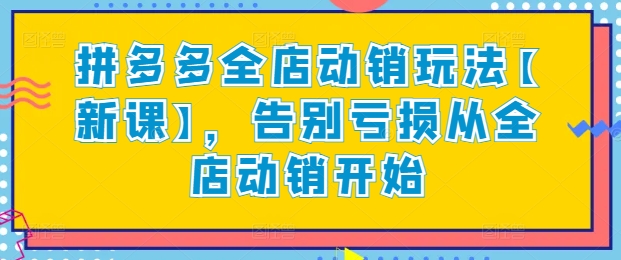 拼多多全店动销玩法【新课】，告别亏损从全店动销开始-三六网赚