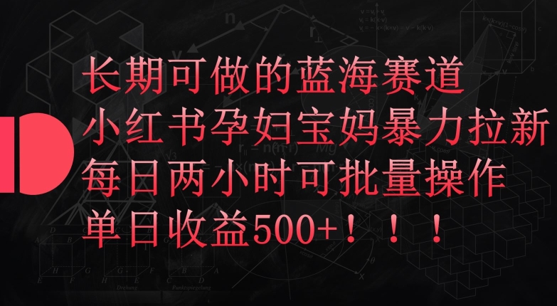 长期可做的蓝海赛道，小红书孕妇宝妈暴力拉新玩法，每日两小时可批量操作，单日收益500+-三六网赚