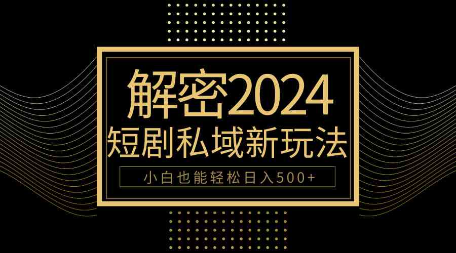 （9951期）10分钟教会你2024玩转短剧私域变现，小白也能轻松日入500+-三六网赚