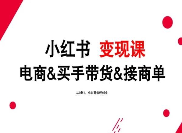 2024年最新小红书变现课，电商&买手带货&接商单，从0到1，小白高效轻创业-三六网赚