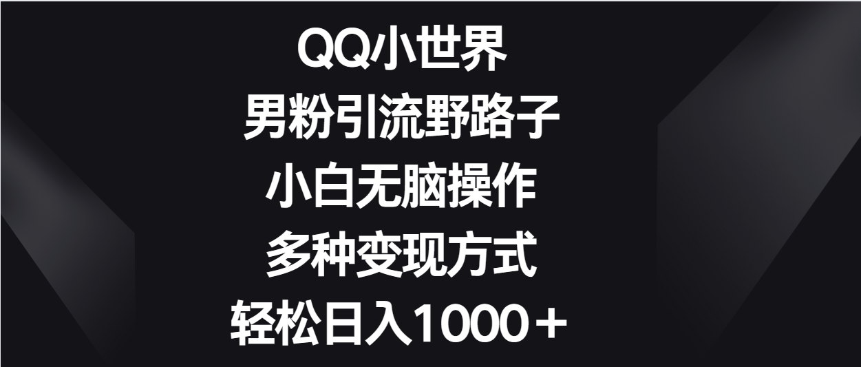 QQ小世界男粉引流野路子，小白无脑操作，多种变现方式轻松日入1000＋-三六网赚