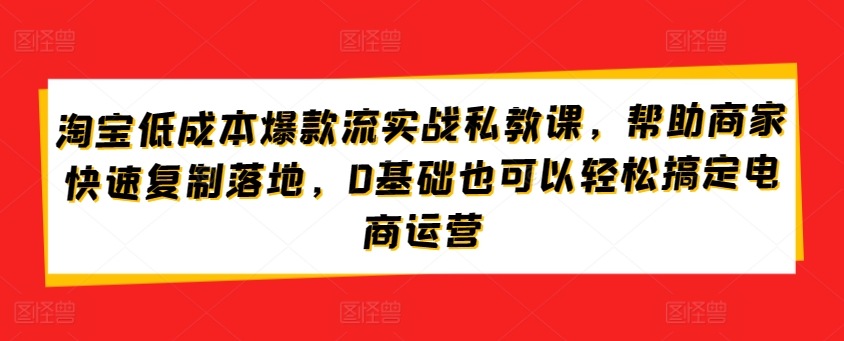 淘宝低成本爆款流实战私教课，帮助商家快速复制落地，0基础也可以轻松搞定电商运营-三六网赚