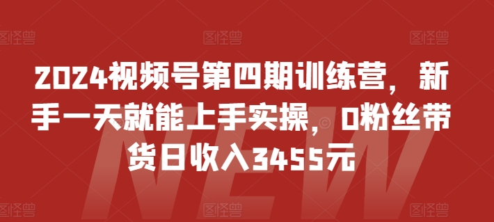 2024视频号第四期训练营，新手一天就能上手实操，0粉丝带货日收入3455元-三六网赚