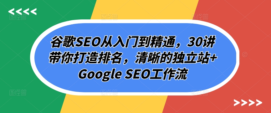 谷歌SEO从入门到精通，30讲带你打造排名，清晰的独立站+Google SEO工作流-三六网赚