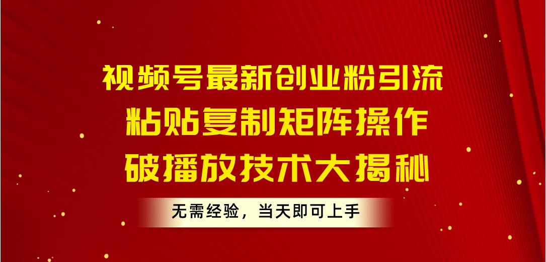 （10803期）视频号最新创业粉引流，粘贴复制矩阵操作，破播放技术大揭秘，无需经验…-三六网赚