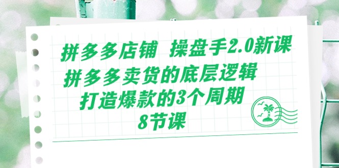 拼多多店铺操盘手2.0新课，拼多多卖货的底层逻辑，打造爆款的3个周期（8节）-三六网赚