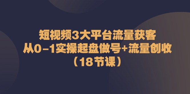 （10873期）短视频3大平台·流量 获客：从0-1实操起盘做号+流量 创收（18节课）-三六网赚