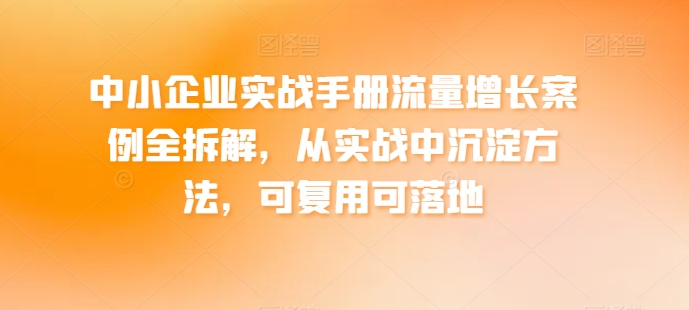 中小企业实战手册流量增长案例全拆解，从实战中沉淀方法，可复用可落地-三六网赚