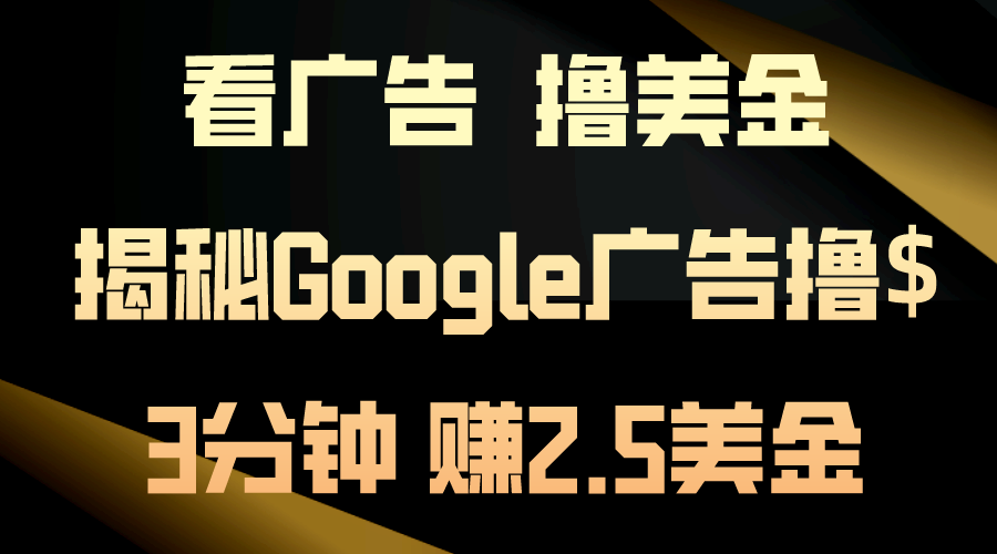 （10912期）看广告，撸美金！3分钟赚2.5美金！日入200美金不是梦！揭秘Google广告…-三六网赚