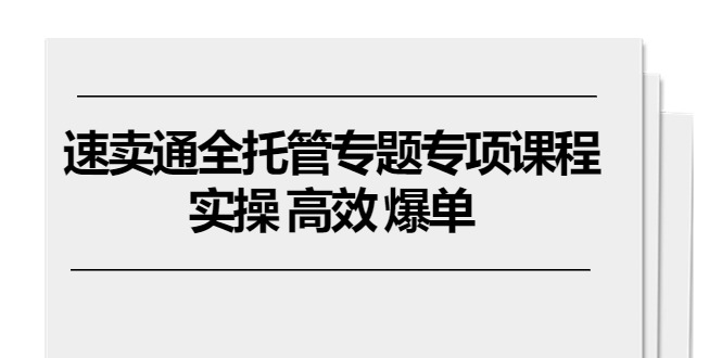 （10917期）速卖通 全托管专题专项课程，实操 高效 爆单（11节课）-三六网赚