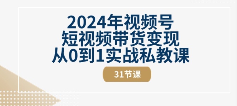 2024年视频号短视频带货变现从0到1实战私教课(31节视频课)-三六网赚