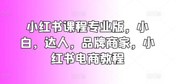 小红书课程专业版，小白，达人，品牌商家，小红书电商教程-三六网赚