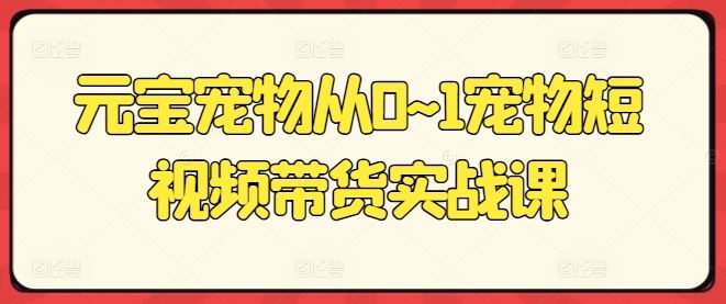 元宝宠物从0~1宠物短视频带货实战课-三六网赚