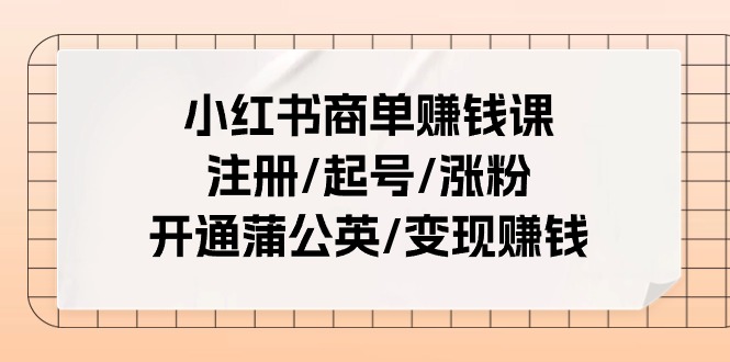 小红书商单赚钱课：注册/起号/涨粉/开通蒲公英/变现赚钱（25节课）-三六网赚