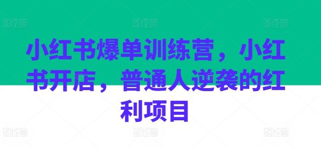 小红书爆单训练营，小红书开店，普通人逆袭的红利项目-三六网赚