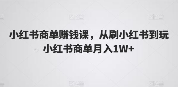 小红书商单赚钱课，从刷小红书到玩小红书商单月入1W+-三六网赚