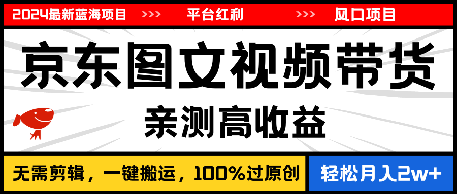 （11147期）2024最新蓝海项目，逛逛京东图文视频带货，无需剪辑，月入20000+-三六网赚