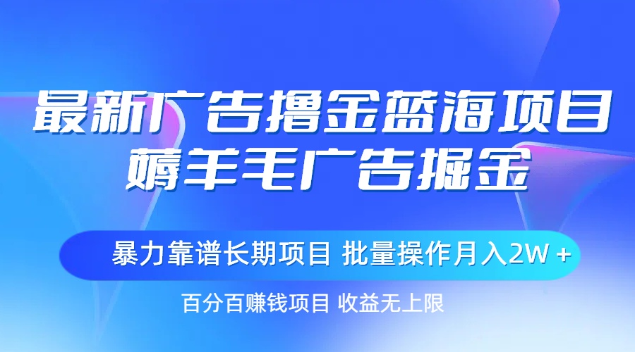 （11193期）最新广告撸金蓝海项目，薅羊毛广告掘金 长期项目 批量操作月入2W＋-三六网赚