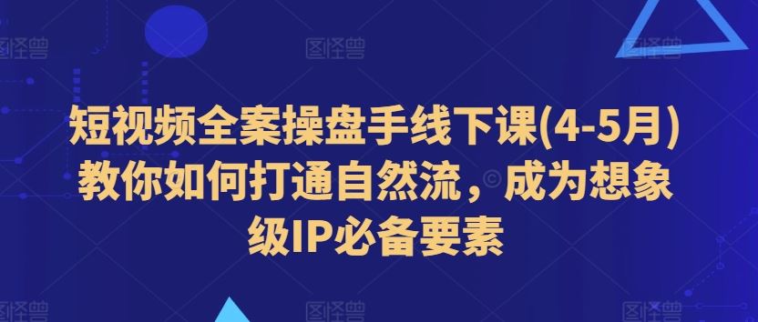 短视频全案操盘手线下课(4-5月)教你如何打通自然流，成为想象级IP必备要素-三六网赚