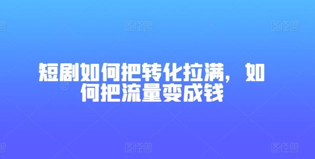 短剧如何把转化拉满，如何把流量变成钱-三六网赚