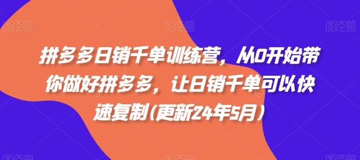 拼多多日销千单训练营，从0开始带你做好拼多多，让日销千单可以快速复制(更新24年6月)-三六网赚