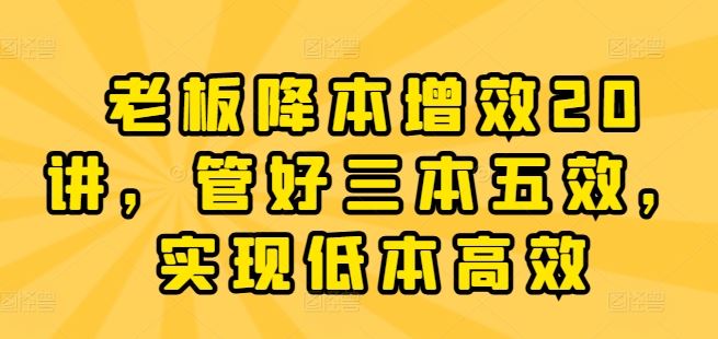 老板降本增效20讲，管好三本五效，实现低本高效-三六网赚