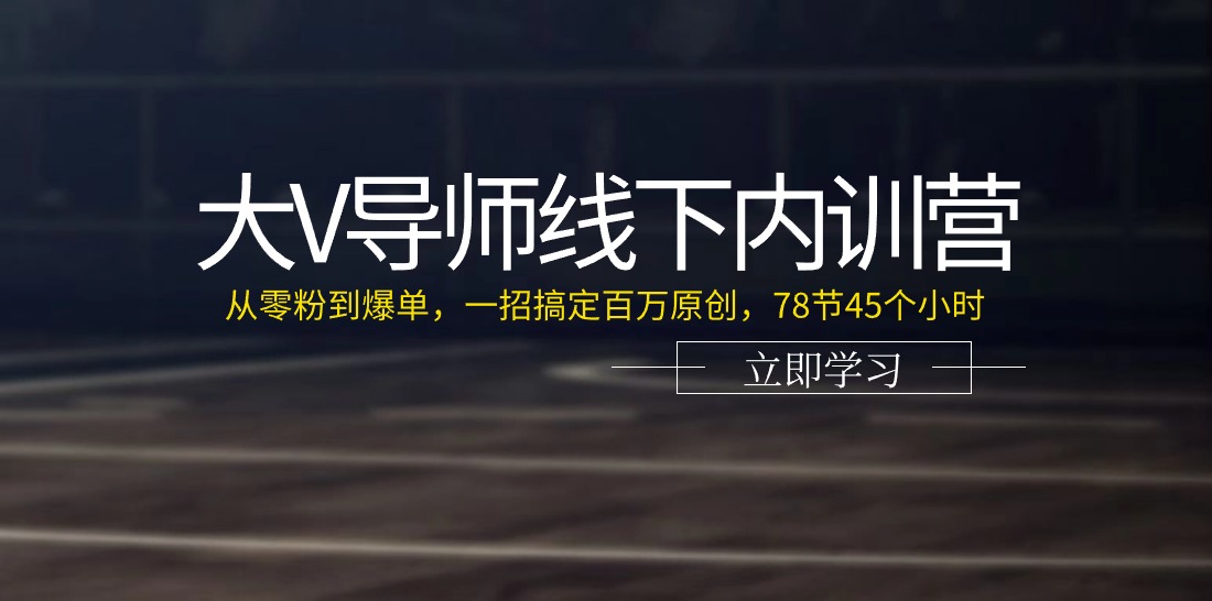 （11261期）大V导师线下内训营：从零粉到爆单，一招搞定百万原创，78节45个小时-三六网赚