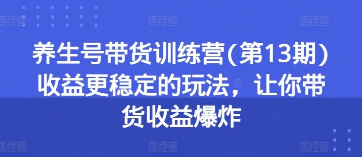 养生号带货训练营(第13期)收益更稳定的玩法，让你带货收益爆炸-三六网赚