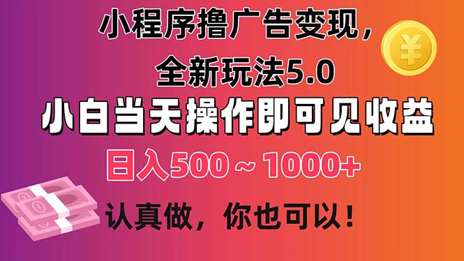 （11290期）小程序撸广告变现，全新玩法5.0，小白当天操作即可上手，日收益 500~1000+-三六网赚