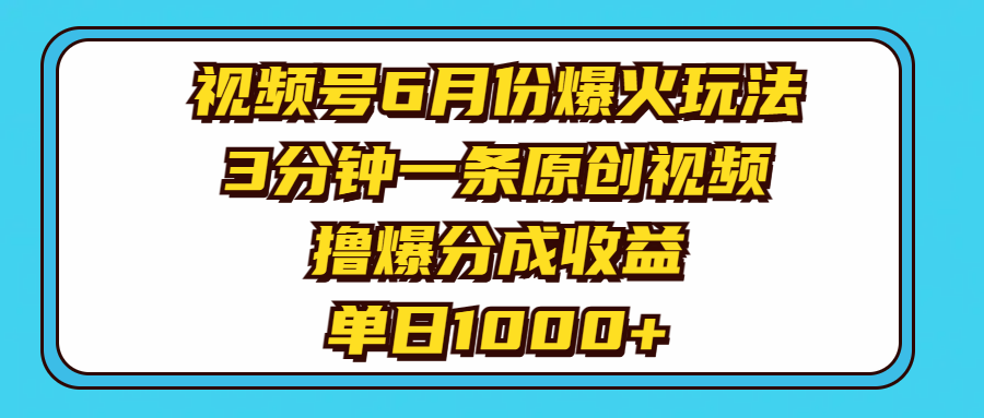 （11298期）视频号6月份爆火玩法，3分钟一条原创视频，撸爆分成收益，单日1000+-三六网赚