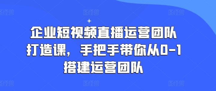 企业短视频直播运营团队打造课，手把手带你从0-1搭建运营团队-三六网赚