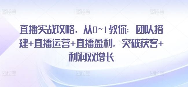 直播实战攻略，​从0~1教你：团队搭建+直播运营+直播盈利，突破获客+利润双增长-三六网赚