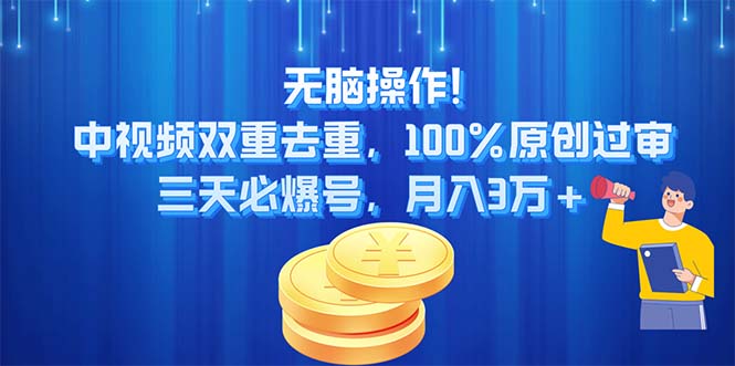 （11353期）无脑操作!中视频双重去重，100%原创过审，三天必爆号，月入3万+-三六网赚