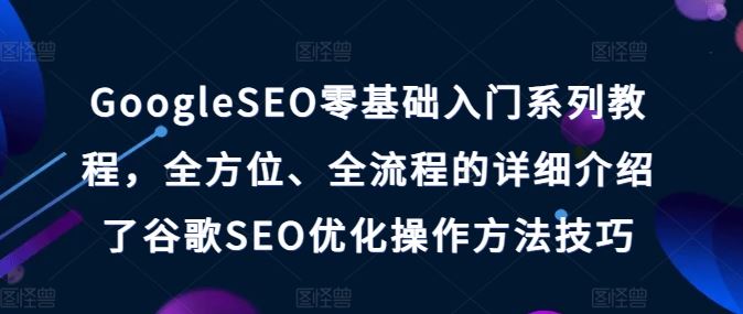 GoogleSEO零基础入门系列教程，全方位、全流程的详细介绍了谷歌SEO优化操作方法技巧-三六网赚