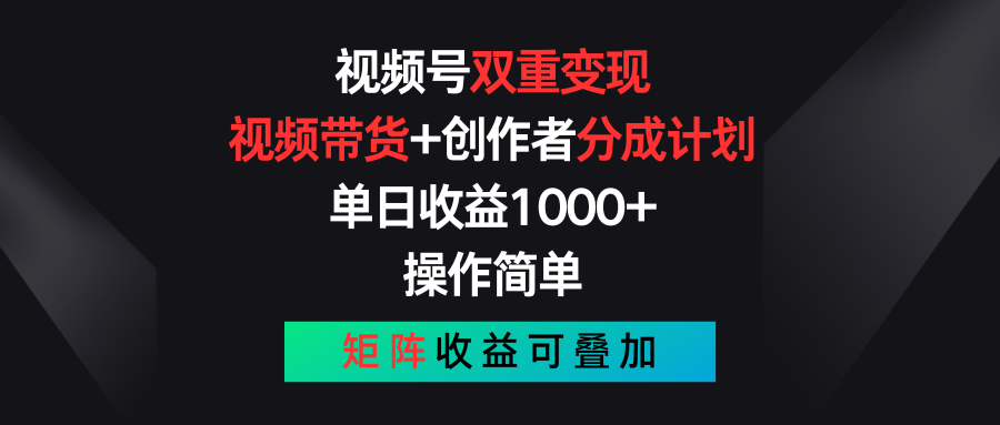 （11402期）视频号双重变现，视频带货+创作者分成计划 , 单日收益1000+，可矩阵-三六网赚