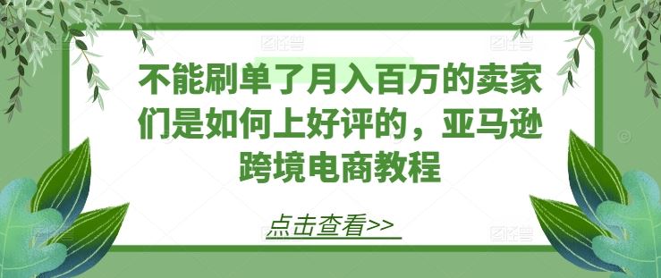 不能刷单了月入百万的卖家们是如何上好评的，亚马逊跨境电商教程-三六网赚