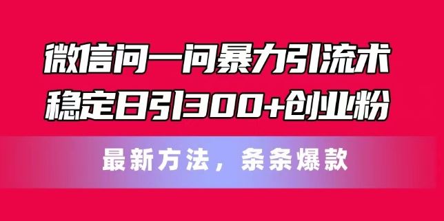 微信问一问暴力引流术，稳定日引300+创业粉，最新方法，条条爆款【揭秘】-三六网赚