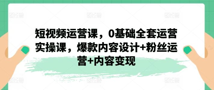 短视频运营课，0基础全套运营实操课，爆款内容设计+粉丝运营+内容变现-三六网赚