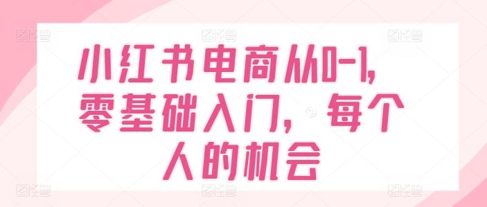 小红书电商从0-1，零基础入门，每个人的机会-三六网赚