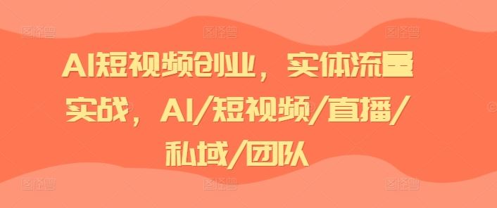 AI短视频创业，实体流量实战，AI/短视频/直播/私域/团队-三六网赚