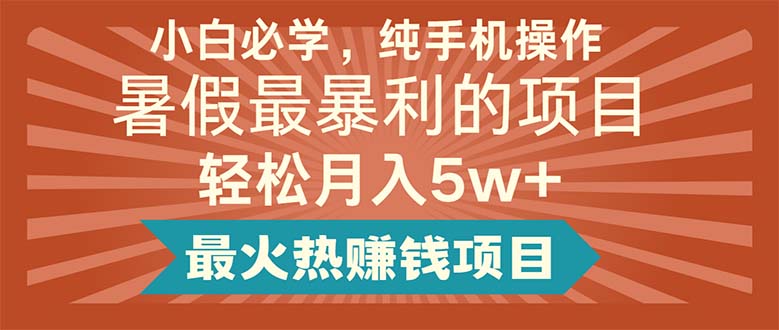 （11583期）小白必学，纯手机操作，暑假最暴利的项目轻松月入5w+最火热赚钱项目-三六网赚