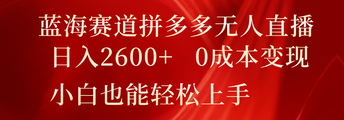 蓝海赛道拼多多无人直播，日入2600+，0成本变现，小白也能轻松上手-三六网赚