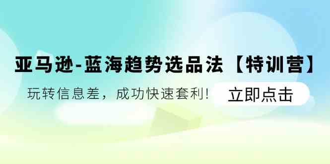 亚马逊蓝海趋势选品法【特训营】：玩转信息差，成功快速套利-三六网赚