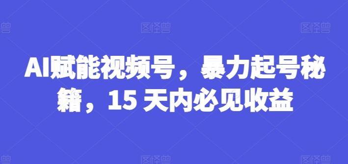 AI赋能视频号，暴力起号秘籍，15 天内必见收益【揭秘】-三六网赚