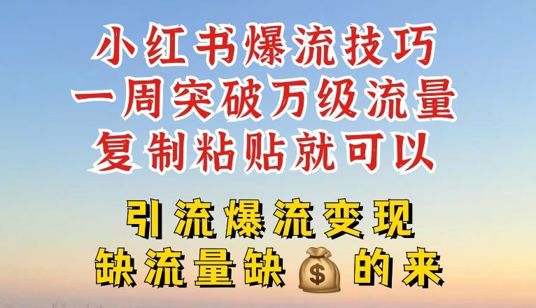 小红书爆流技巧，一周突破万级流量，复制粘贴就可以，引流爆流变现【揭秘】-三六网赚