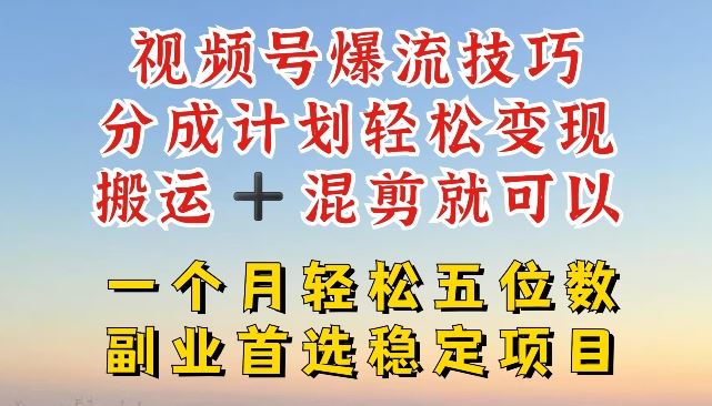 视频号爆流技巧，分成计划轻松变现，搬运 +混剪就可以，一个月轻松五位数稳定项目【揭秘】-三六网赚