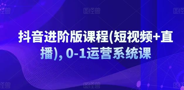 抖音进阶版课程(短视频+直播), 0-1运营系统课-三六网赚