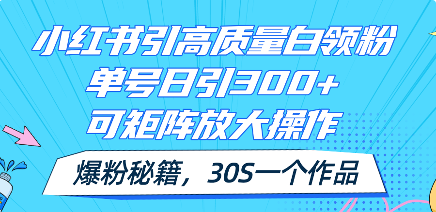 （11692期）小红书引高质量白领粉，单号日引300+，可放大操作，爆粉秘籍！30s一个作品-三六网赚