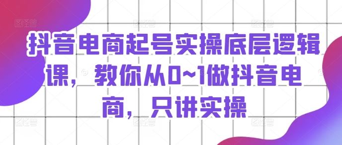 抖音电商起号实操底层逻辑课，教你从0~1做抖音电商，只讲实操-三六网赚