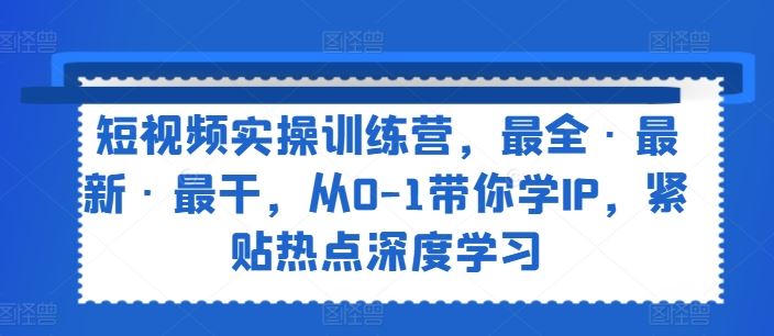 短视频实操训练营，最全·最新·最干，从0-1带你学IP，紧贴热点深度学习-三六网赚